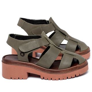 Sandália   Boho Salto de 5 cm em Couro Musgo - Codigo - 153032