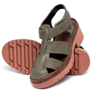 Sandália   Boho Salto de 5 cm em Couro Musgo - Codigo - 153032