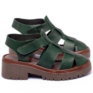 Sandália   Boho Salto de 5 cm em Couro Musgo - Codigo - 153032