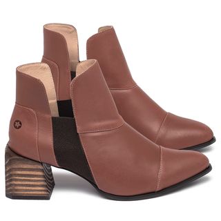 Bota   Cano Curto Salto de 5 cm em Couro Terracota - Codigo - 9665
