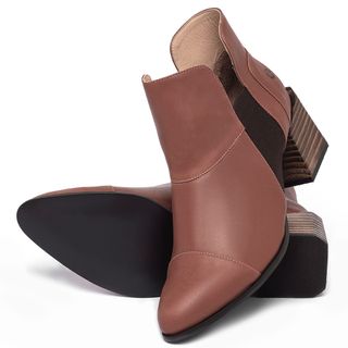 Bota   Cano Curto Salto de 5 cm em Couro Terracota - Codigo - 9665