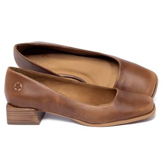 Scarpin   Bico Quadrado Salto de 3 cm em Couro Marrom - Codigo - 157060