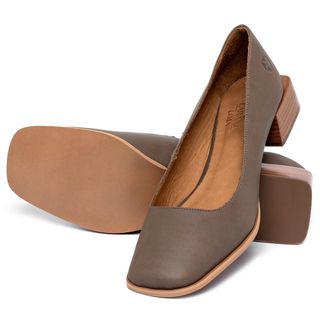 Scarpin   Bico Quadrado Salto de 3 cm em Couro Marrom - Codigo - 157060
