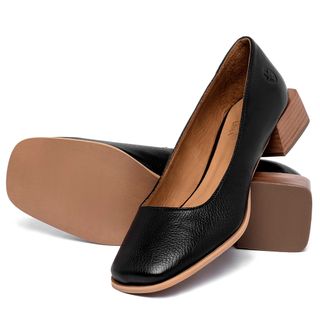 Scarpin   Bico Quadrado Salto de 3 cm em Couro Preto - Codigo - 157060