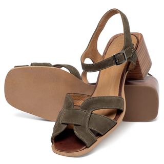 Sandália   Laranja Lima Shoes Classic Salto de 5 cm em Couro Musgo - Codigo - 157072