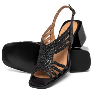 Sandália   Laranja Lima Shoes Classic Salto de 5 cm em Couro Preto - Codigo - 157016