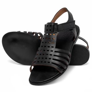 Sandália Rasteira   Flat em Couro Preto - Codigo - 157116