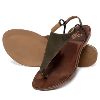 Sandália Rasteira   Flat em Couro Musgo - Codigo - 157111
