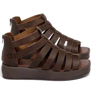 Sandália   Boho Salto de 4 cm em Couro Café - Codigo - 3911