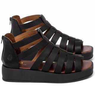 Sandália   Boho Salto de 4 cm em Couro Preto - Codigo - 3911