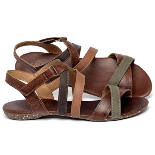 Sandália Rasteira   Flat em Couro Marrom - Codigo - 148091