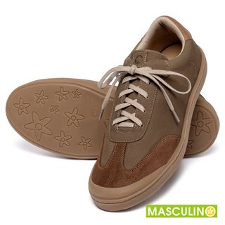 Tênis Masculino   Cano Baixo em Couro Caramelo - Codigo - 158031