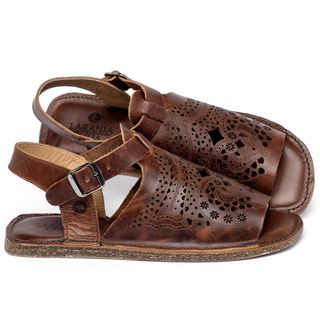 Sandália Rasteira   Flat em Couro Marrom - Codigo - 156028