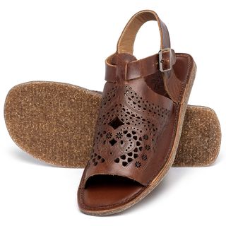 Sandália Rasteira   Flat em Couro Marrom - Codigo - 156028