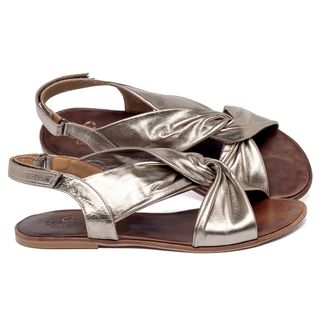 Sandália Rasteira   Flat em Couro Metalizado - Codigo - 157110