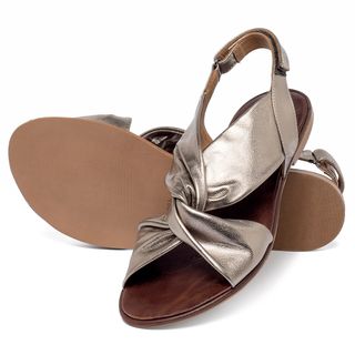 Sandália Rasteira   Flat em Couro Metalizado - Codigo - 157110