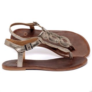 Sandália Rasteira   Flat em Couro Metalizado - Codigo - 157112