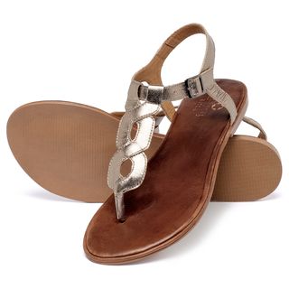 Sandália Rasteira   Flat em Couro Metalizado - Codigo - 157112