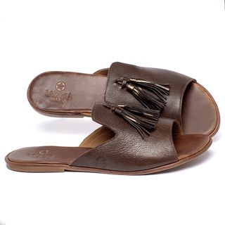 Sandália Rasteira   Flat em Couro Café - Codigo - 157119
