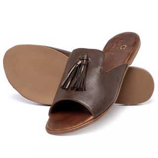 Sandália Rasteira   Flat em Couro Café - Codigo - 157119