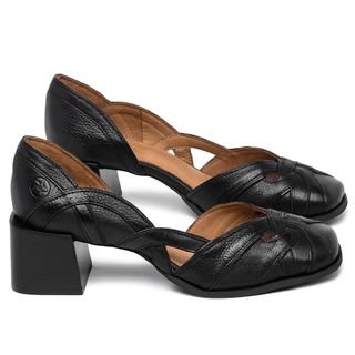 Scarpin   Bico Quadrado Salto de 5 cm em Couro Preto - Codigo - 3852