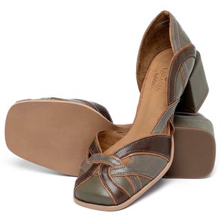 Scarpin   Bico Quadrado Salto de 5 cm em Couro Musgo - Codigo - 3852