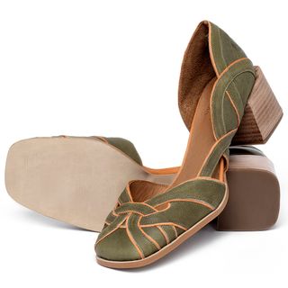 Scarpin   Bico Quadrado Salto de 5 cm em Couro Musgo - Codigo - 3852