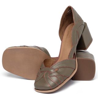 Scarpin   Bico Quadrado Salto de 5 cm em Couro Verde - Codigo - 3852