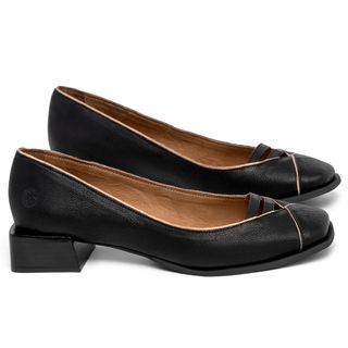 Scarpin   Bico Quadrado Salto de 4 cm em Couro Preto - Codigo - 157041