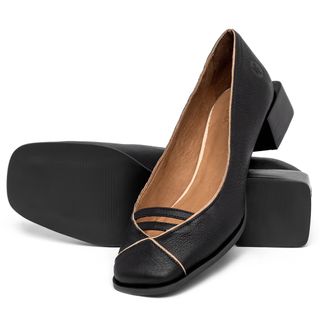 Scarpin   Bico Quadrado Salto de 4 cm em Couro Preto - Codigo - 157041