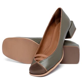Scarpin   Bico Quadrado Salto de 4 cm em Couro Musgo - Codigo - 157041