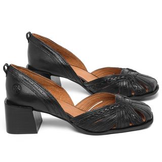 Scarpin   Bico Quadrado Salto de 5 cm em Couro Preto - Codigo - 3909