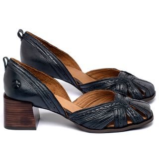 Scarpin   Bico Quadrado Salto de 5 cm em Couro Marinho - Codigo - 3909