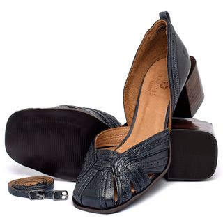 Scarpin   Bico Quadrado Salto de 5 cm em Couro Marinho - Codigo - 3909