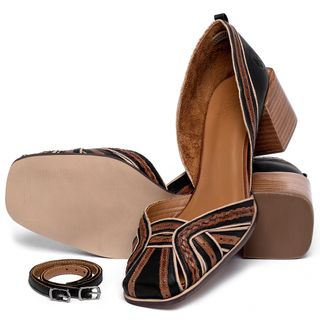 Scarpin   Bico Quadrado Salto de 5 cm em Couro Colorido - Codigo - 3909