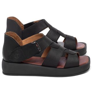 Sandália   Boho Salto de 4 cm em Couro Preto - Codigo - 3915