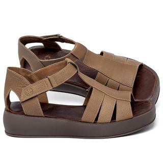 Sandália   Boho Salto de 1 cm em Couro Caramelo - Codigo - 3918