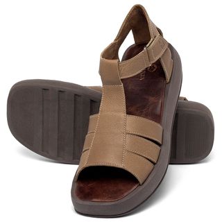 Sandália   Boho Salto de 1 cm em Couro Caramelo - Codigo - 3918