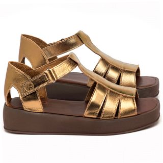 Sandália   Boho Salto de 1 cm em Couro Metalizado - Codigo - 3918