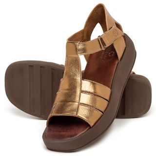 Sandália   Boho Salto de 1 cm em Couro Metalizado - Codigo - 3918