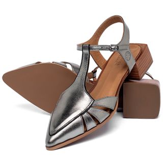 Scarpin   Bico Fino Salto de 3 cm em Couro Metalizado - Codigo - 3939