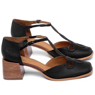 Scarpin   Bico Quadrado Salto de 5 cm em Couro Preto - Codigo - 3956