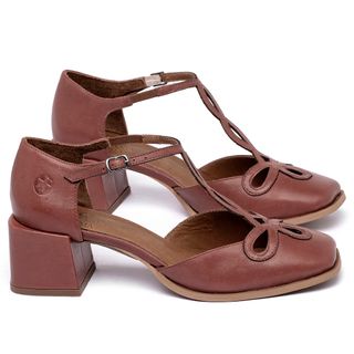 Scarpin   Bico Quadrado Salto de 5 cm em Couro Terracota - Codigo - 3956