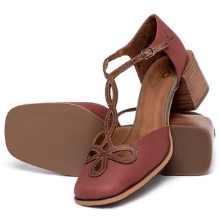 Scarpin   Bico Quadrado Salto de 5 cm em Couro Vermelho - Codigo - 3956