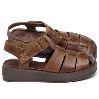 Sandália   Boho Salto de 4 cm em Couro Marrom - Codigo - 3973