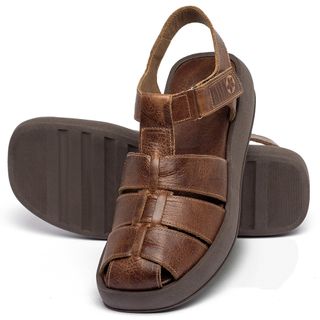 Sandália   Boho Salto de 4 cm em Couro Marrom - Codigo - 3973