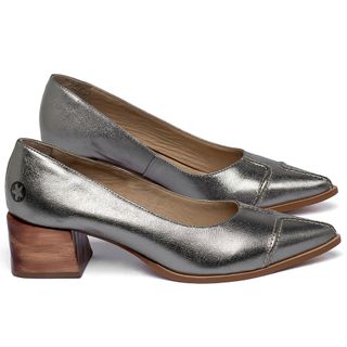 Scarpin   Bico Fino Salto de 4 cm em Couro Metalizado - Codigo - 9606