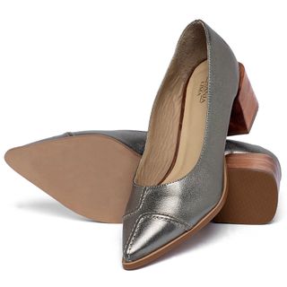 Scarpin   Bico Fino Salto de 4 cm em Couro Metalizado - Codigo - 9606