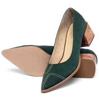 Scarpin   Bico Fino Salto de 4 cm em Couro Verde - Codigo - 9606