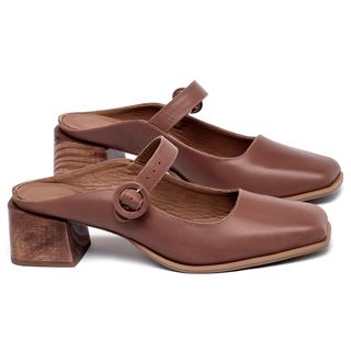 Scarpin   Bico Quadrado Salto de Quadrado em Couro Terracota - Codigo - 9628